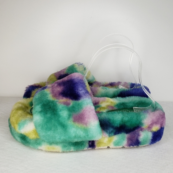 J. Slides Bryce Geniune Plush Sherling Multicolor Comfort Platform Slippers Sz 8 - Picture 3 of 11